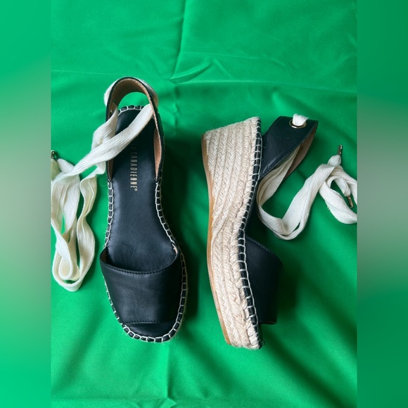 La CANADIENNE Espadrilles Sandals Lace Up Leather Black Size 7 - Picture 4 of 14